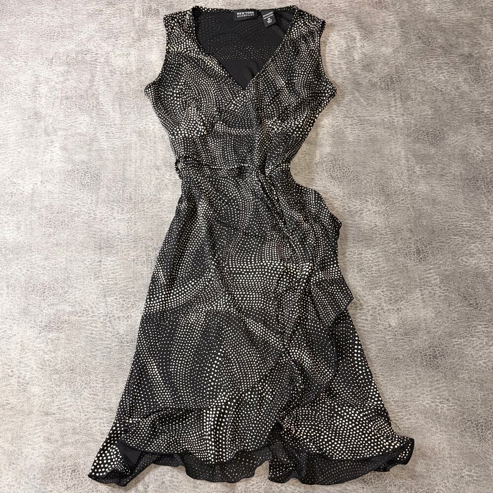 Black Polka Dot Wrap Ruffled Dress